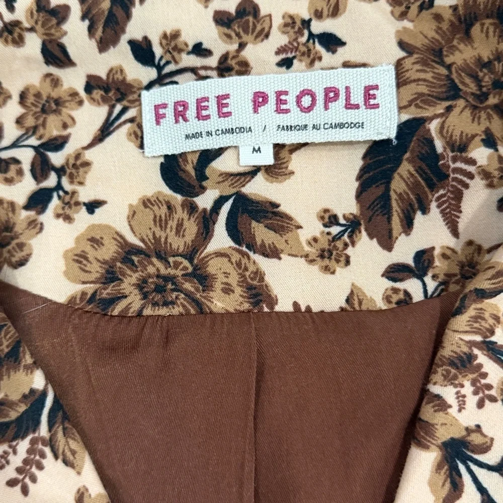 Free People Cali Floral Boxy Blazer M Brown Tan Boho Cottagecore Retro Oversized
